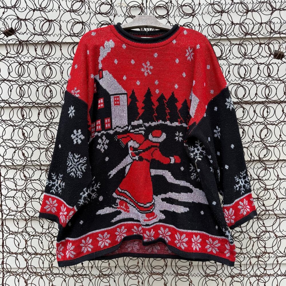 Vintage 90s Father Christmas Cabin in the Woods Winter Snowflake Sweater 24W